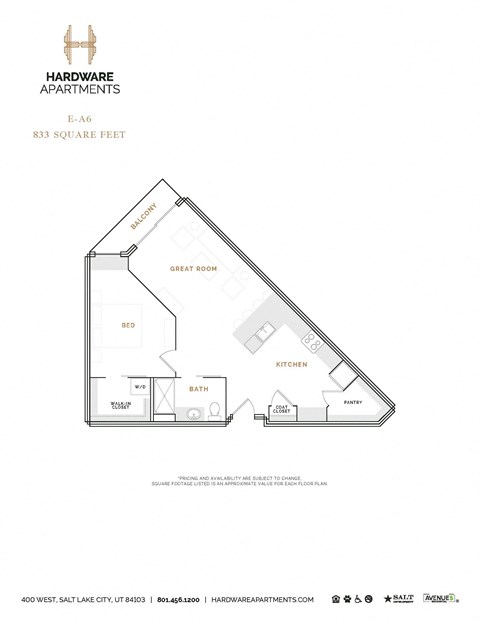 Floor plan for 1 bed, 1 bath, 900 sqft